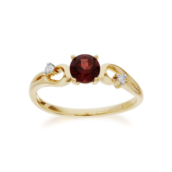 gemondo Classic Round Garnet & Diamond Ring in 9ct Yellow Gold gemondo Classic Round Garnet & Diamond Ring in 9ct Yellow Gold