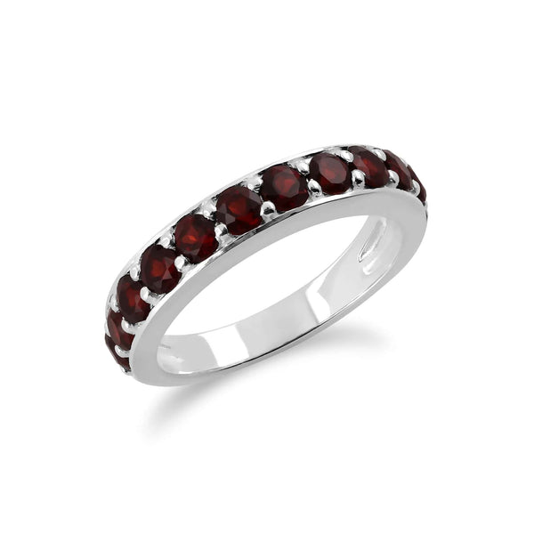 Gemondo Classic Round Garnet Half Eternity Ring In 925 Sterling Silver
