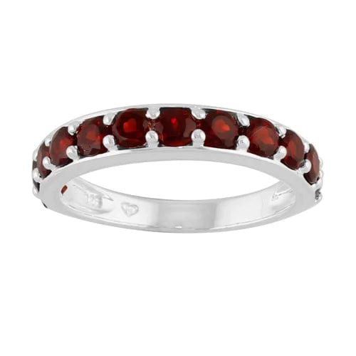 gemondo Classic Round Garnet Half Eternity Ring in 925 Sterling Silver