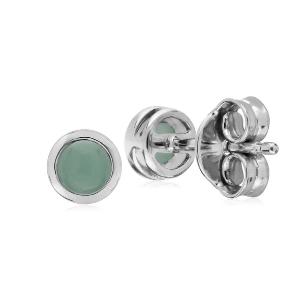 Gemondo Classic Round Jade Bezel Stud Earrings In 925 Sterling Silver