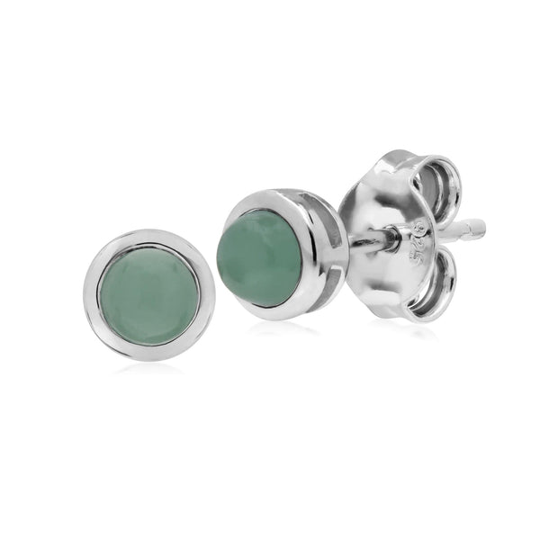 gemondo Classic Round Jade Bezel Stud Earrings in 925 Sterling Silver