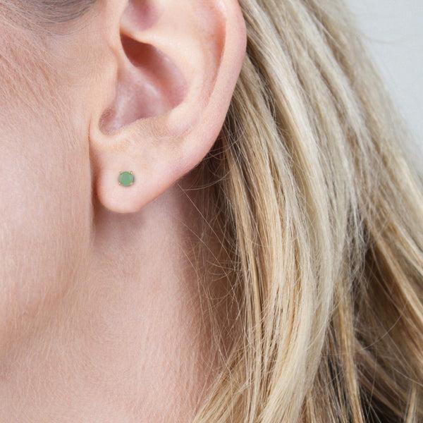 Gemondo Classic Round Jade Cabochon Stud Earrings In 9ct Yellow Gold 3.5mm