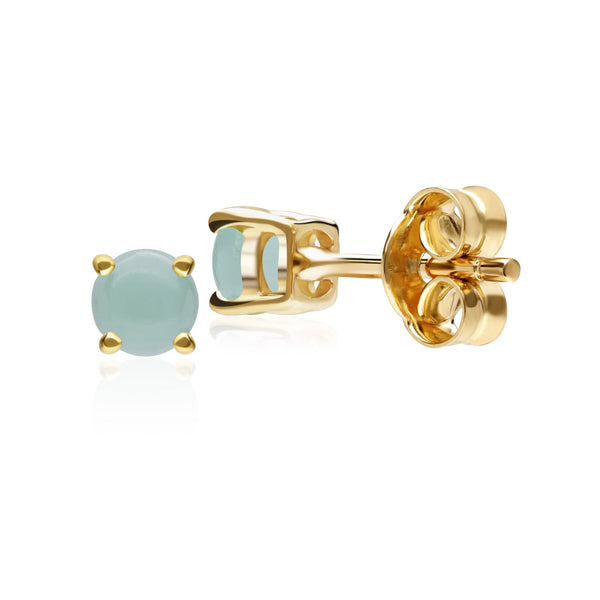 Gemondo Classic Round Jade Cabochon Stud Earrings In 9ct Yellow Gold 3.5mm