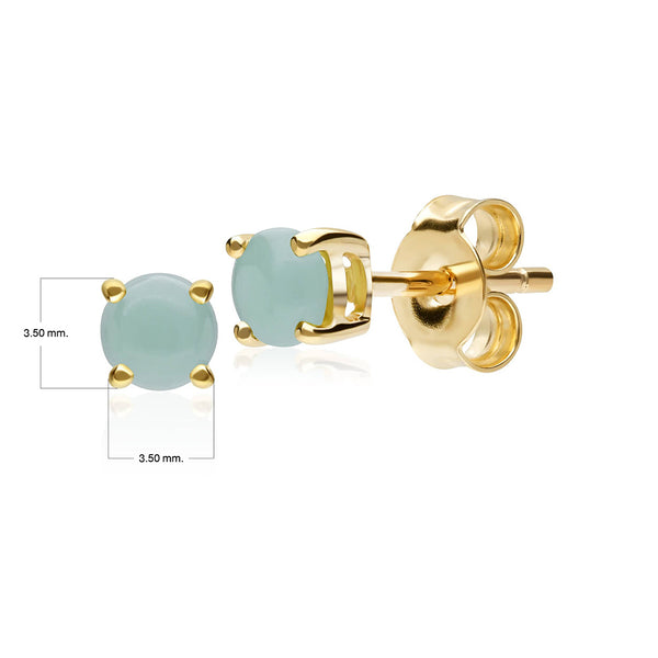 Gemondo Classic Round Jade Cabochon Stud Earrings In 9ct Yellow Gold 3.5mm
