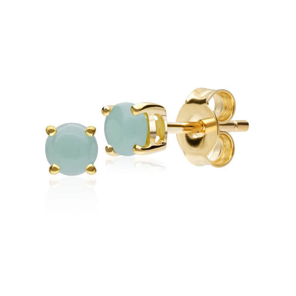 gemondo Classic Round Jade Cabochon Stud Earrings in 9ct Yellow Gold 3.5mm