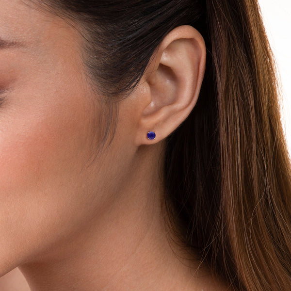 Gemondo Classic Round Lapis Lazuli Claw Set Single Stone Earrings In 9ct Yellow Gold 3.5mm