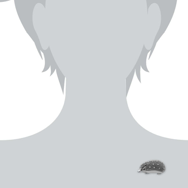 Gemondo Classic Round Marcasite & Emerald Hedgehog Brooch In 925 Sterling Silver