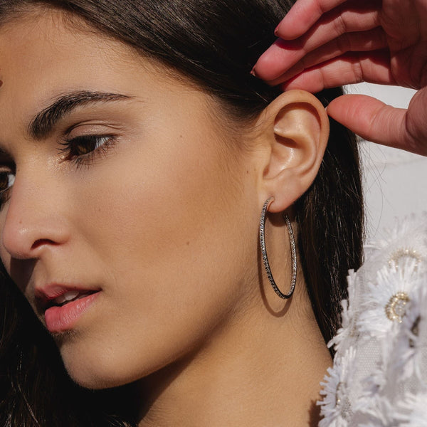 Gemondo Classic Round Marcasite Large Hoop Earrings In 925 Sterling Silver