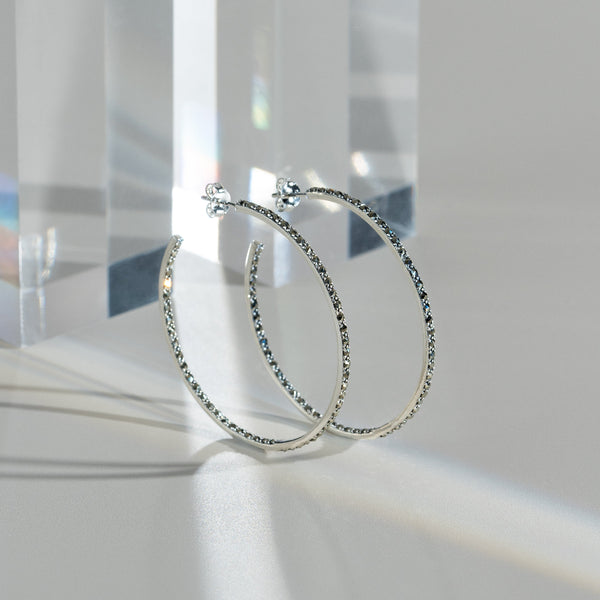 Gemondo Classic Round Marcasite Large Hoop Earrings In 925 Sterling Silver