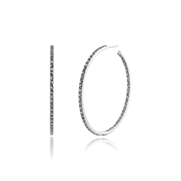 gemondo Classic Round Marcasite Large Hoop Earrings in 925 Sterling Silver