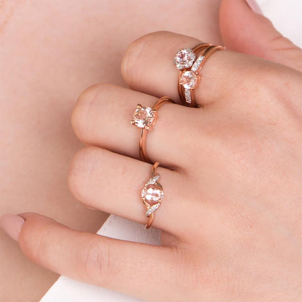Gemondo Classic Round Morganite & Diamond Floral Ring In 9ct Rose Gold