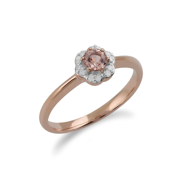 Gemondo Classic Round Morganite & Diamond Floral Ring In 9ct Rose Gold