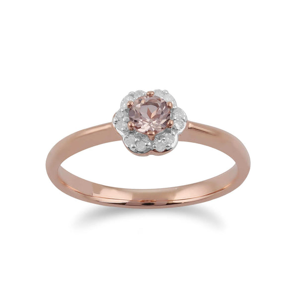 gemondo Classic Round Morganite & Diamond Floral Ring in 9ct Rose Gold