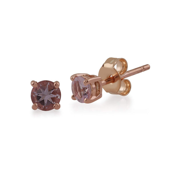 Gemondo Classic Round Morganite Stud Earrings With Detachable Diamond Square Ear Jacket In 9ct Rose Gold