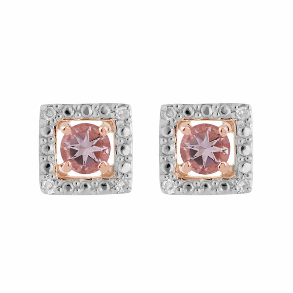 gemondo Classic Round Morganite Stud Earrings with Detachable Diamond Square Ear Jacket in 9ct Rose Gold
