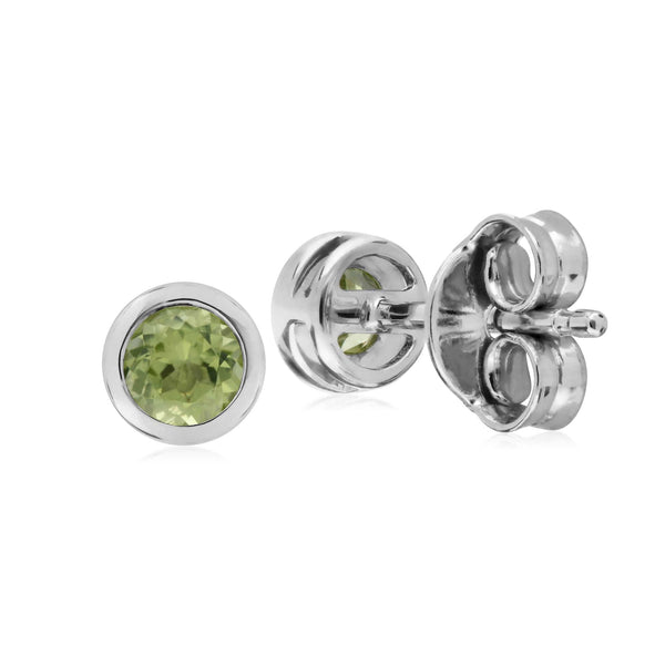 Gemondo Classic Round Peridot Bezel Stud Earrings In Sterling Silver