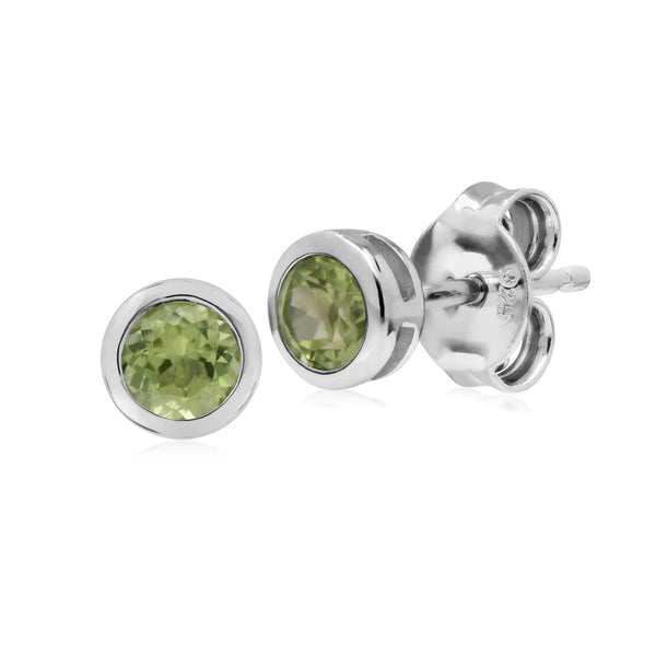 gemondo Classic Round Peridot Bezel Stud Earrings in Sterling Silver