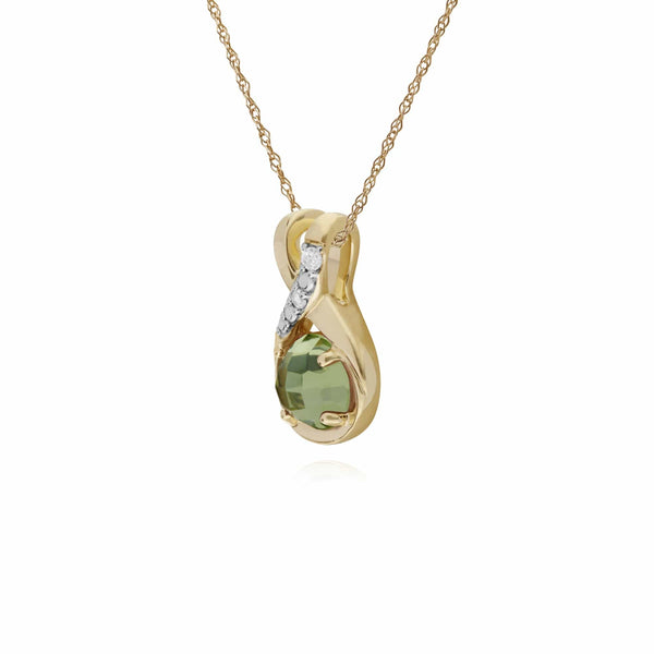 Gemondo Classic Round Peridot Checkerboard & Diamond Bale Pendant In 9ct Yellow Gold