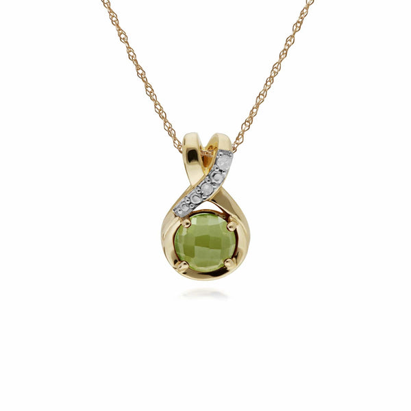 gemondo Classic Round Peridot Checkerboard & Diamond Bale Pendant in 9ct Yellow Gold