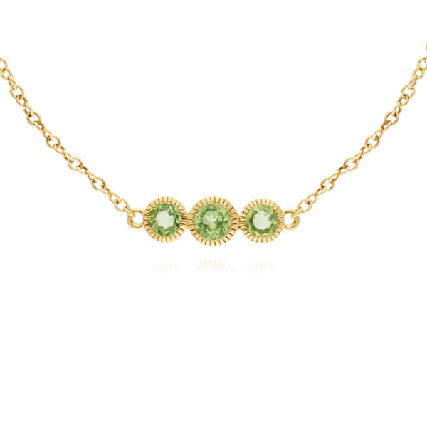 Gemondo Classic Round Peridot Three Stone Milgrain Bracelet In 9ct Yellow Gold