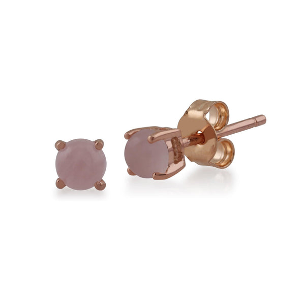Gemondo Classic Round Rose Quartz Stud Earrings With Detachable Diamond Square Ear Jacket In 9ct Rose Gold