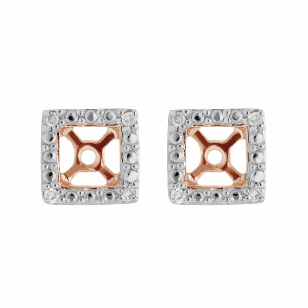 Gemondo Classic Round Rose Quartz Stud Earrings With Detachable Diamond Square Ear Jacket In 9ct Rose Gold