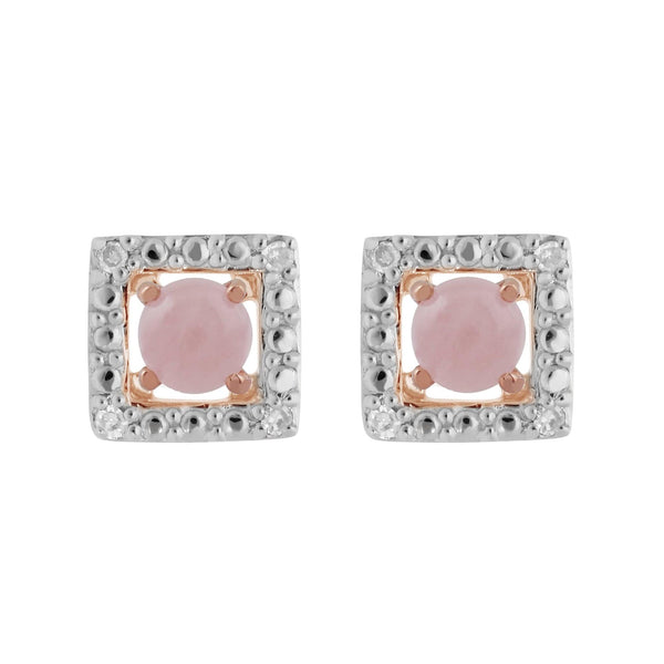 gemondo Classic Round Rose Quartz Stud Earrings with Detachable Diamond Square Ear Jacket in 9ct Rose Gold