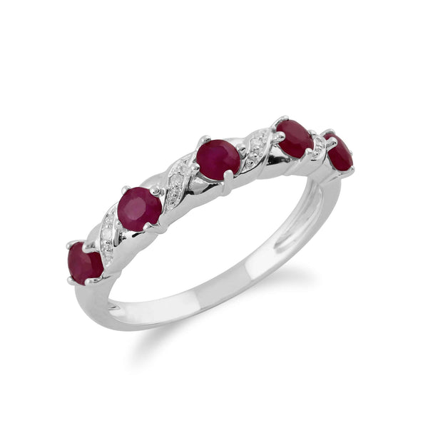 Gemondo Classic Round Ruby & Diamond Half Eternity Ring In 9ct White Gold