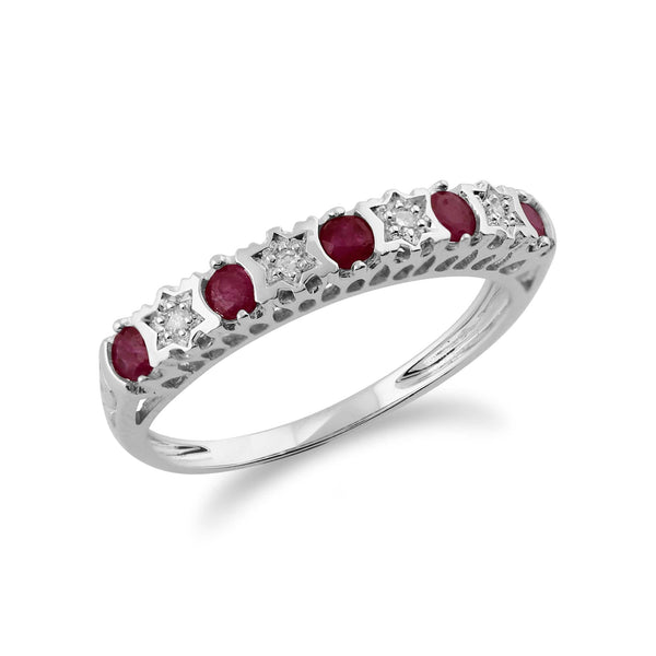 Gemondo Classic Round Ruby & Diamond Half Eternity Ring In 9ct White Gold