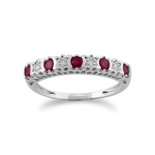 gemondo Classic Round Ruby & Diamond Half Eternity Ring in 9ct White Gold