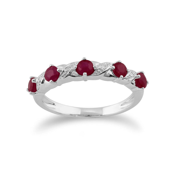 gemondo Classic Round Ruby & Diamond Half Eternity Ring in 9ct White Gold