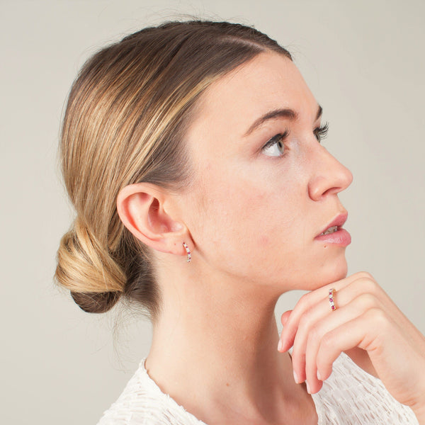 Gemondo Classic Round Ruby & Diamond Half Hoop 9ct Gold Earrings