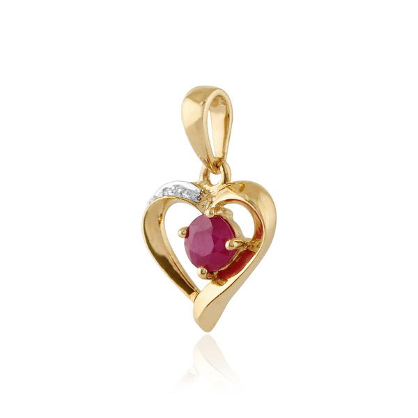 Gemondo Classic Round Ruby & Diamond Heart Pendant In 9ct Yellow Gold