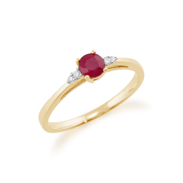 Gemondo Classic Round Ruby & Diamond Ring In 9ct Yellow Gold