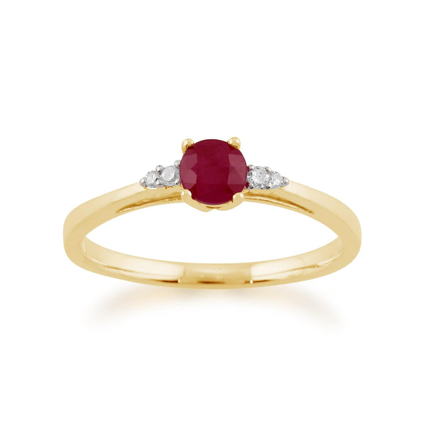 gemondo Classic Round Ruby & Diamond Ring in 9ct Yellow Gold