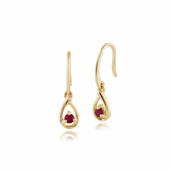 gemondo Classic Round Ruby Drop Earrings in 9ct Yellow Gold