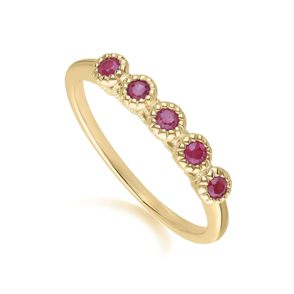 Gemondo Classic Round Ruby Five Stone Eternity Ring In 9ct Yellow Gold