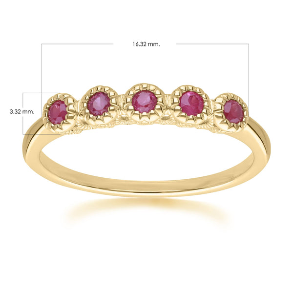Gemondo Classic Round Ruby Five Stone Eternity Ring In 9ct Yellow Gold