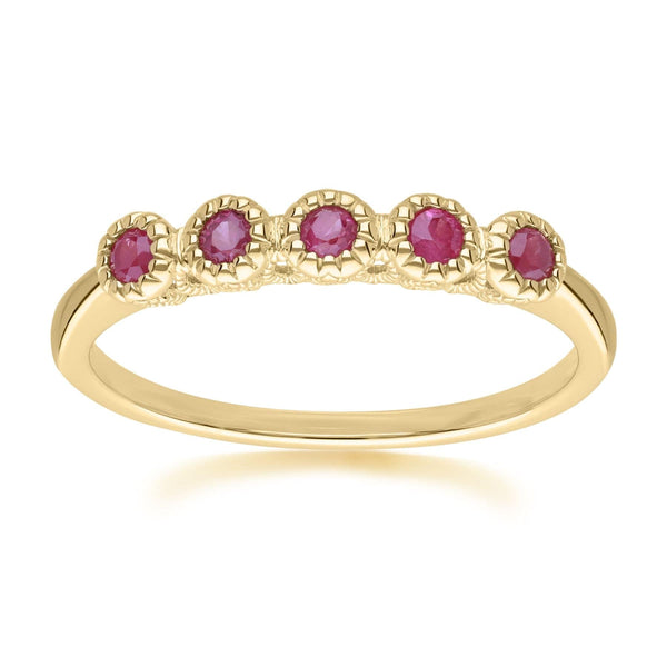 gemondo Classic Round Ruby Five Stone Eternity Ring in 9ct Yellow Gold