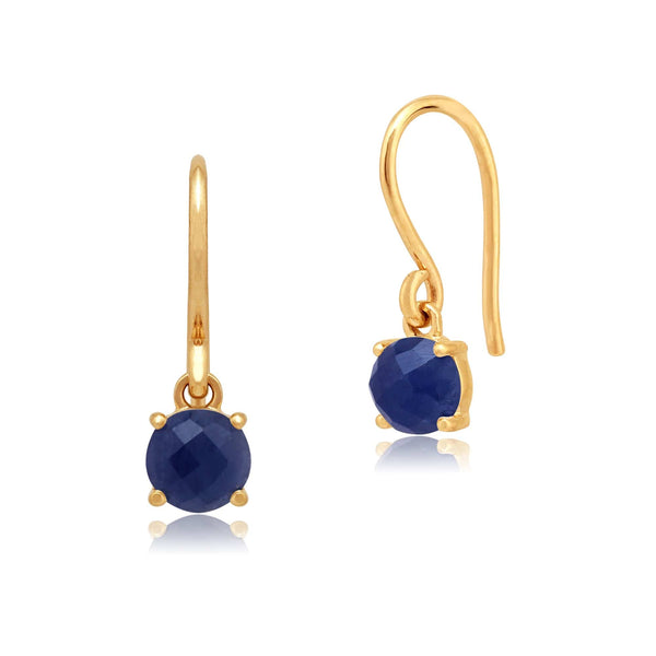 gemondo Classic Round Sapphire Checkerboard Hook Drop Earrings in 9ct Gold