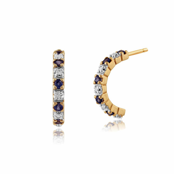 gemondo Classic Round Sapphire & Diamond Half Hoop Style Earrings in 9ct Yellow Gold