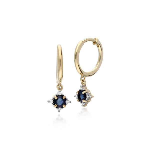 gemondo Classic Round Sapphire & Diamond Hinged Hoop Earrings in 9ct Yellow Gold