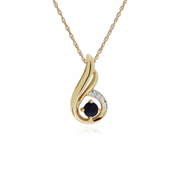 gemondo Classic Round Sapphire & Diamond Spiral Drop Pendant in 9ct Gold