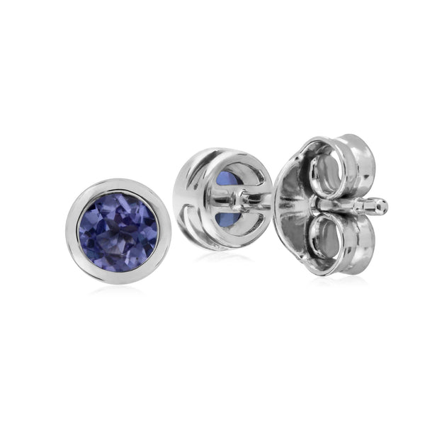 Gemondo Classic Round Tanzanite Bezel Stud Earrings In Sterling Silver