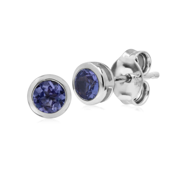 gemondo Classic Round Tanzanite Bezel Stud Earrings in Sterling Silver