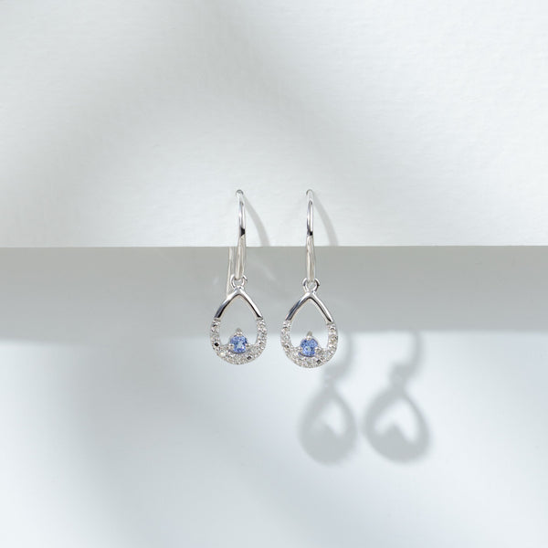 Gemondo Classic Round Tanzanite & Diamond Tear Drop Earrings In 9ct White Gold