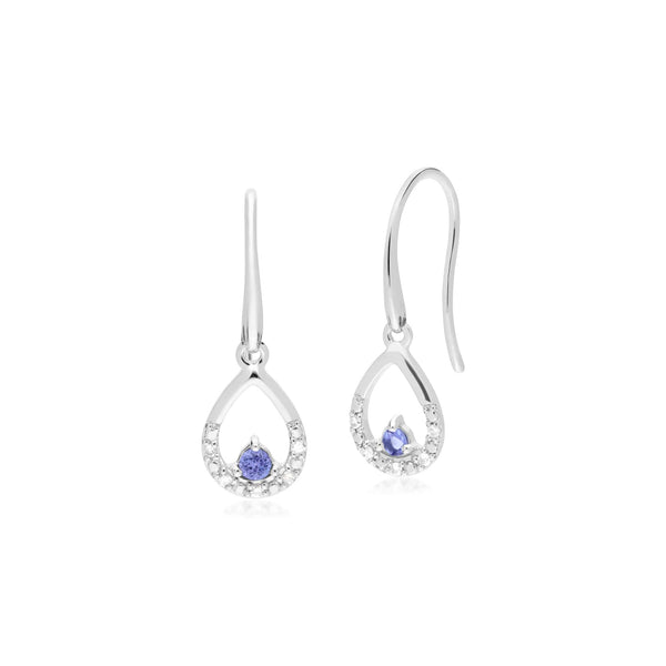 gemondo Classic Round Tanzanite & Diamond Tear Drop Earrings in 9ct White Gold