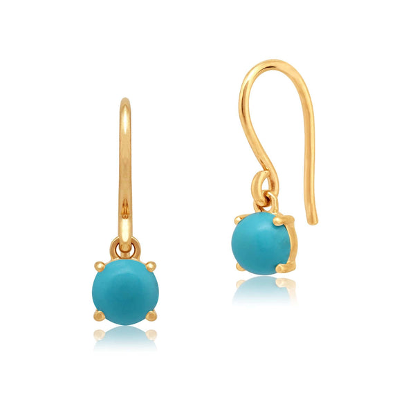 gemondo Classic Round Turquoise Cabochon Drop Earrings in 9ct Yellow Gold