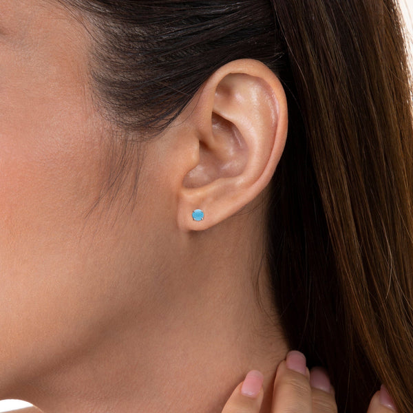 Gemondo Classic Round Turquoise Claw Set Stud Earrings In 9ct White Gold 3.5mm