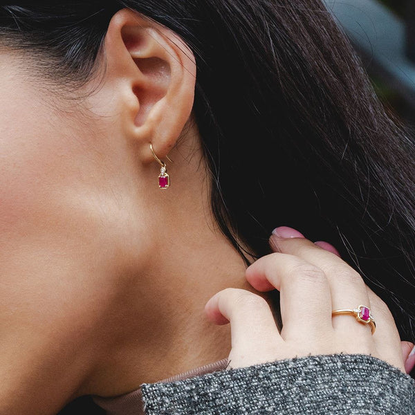 Gemondo Classic Ruby Baguette & Diamond Drop Earrings In 9ct Yellow Gold